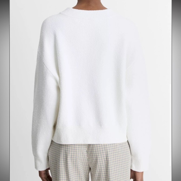 Vince Cotton Blend Bouclé Sweater Terry White Ivory Size Small - Picture 2 of 8